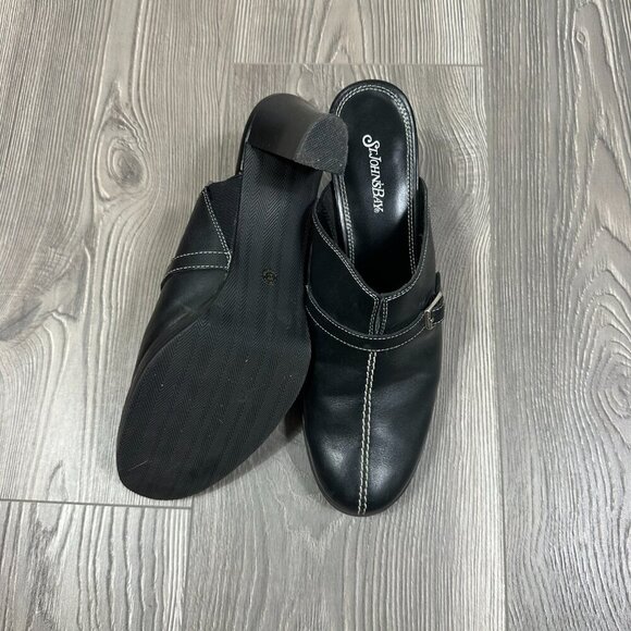 St. John’s Bay Black Leather Mule Clogs with Buckle – Size 8 - Picture 5 of 5